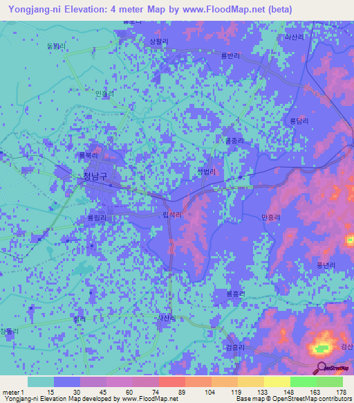 Yongjang-ni,North Korea Elevation Map