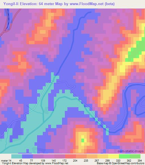 Yongil-li,North Korea Elevation Map