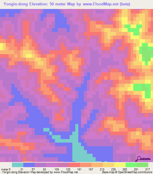 Yongin-dong,North Korea Elevation Map