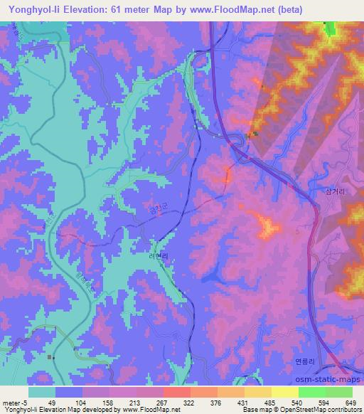 Yonghyol-li,North Korea Elevation Map