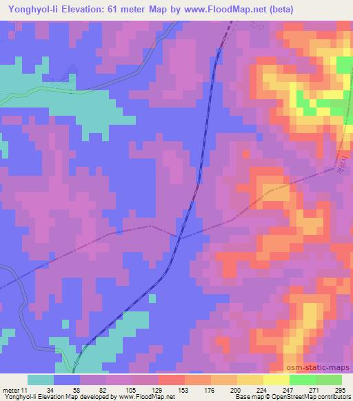 Yonghyol-li,North Korea Elevation Map