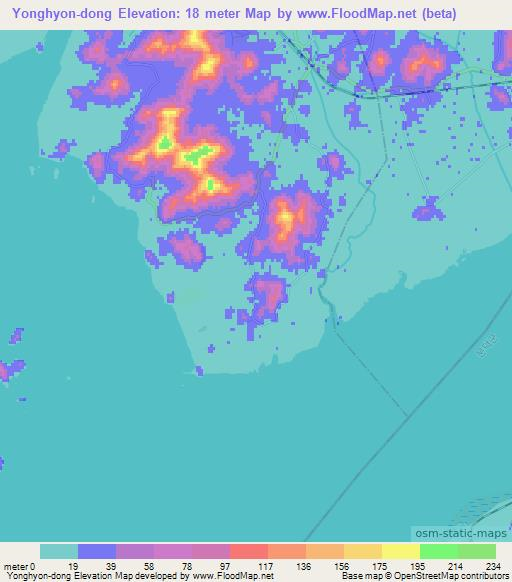 Yonghyon-dong,North Korea Elevation Map