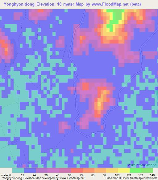Yonghyon-dong,North Korea Elevation Map