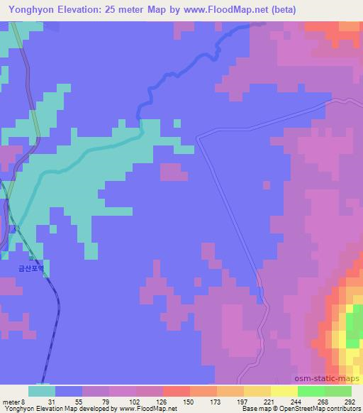 Yonghyon,North Korea Elevation Map