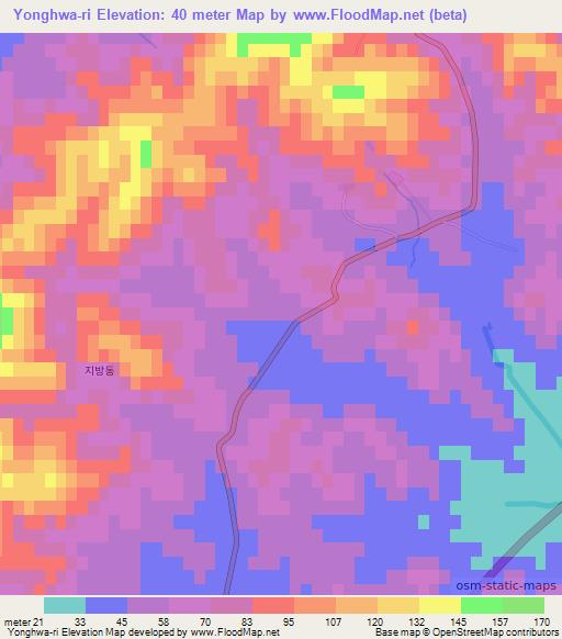 Yonghwa-ri,North Korea Elevation Map