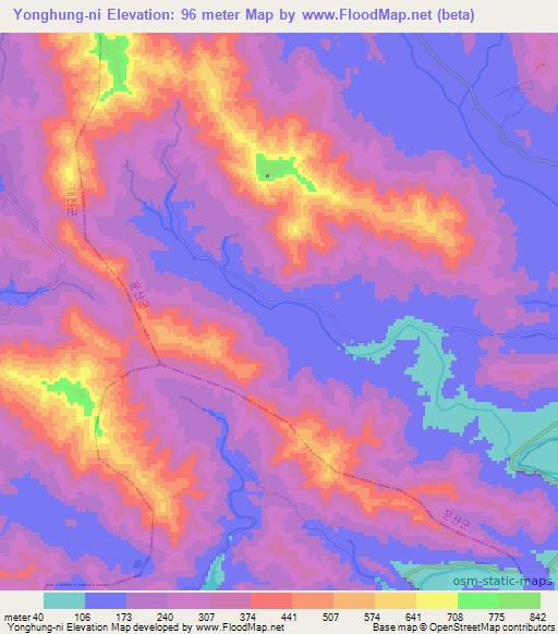 Yonghung-ni,North Korea Elevation Map
