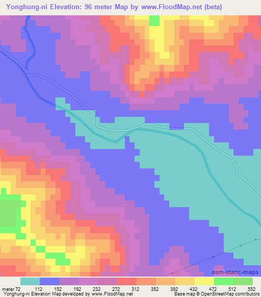 Yonghung-ni,North Korea Elevation Map
