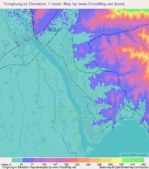 Yonghung-ni,North Korea Elevation Map