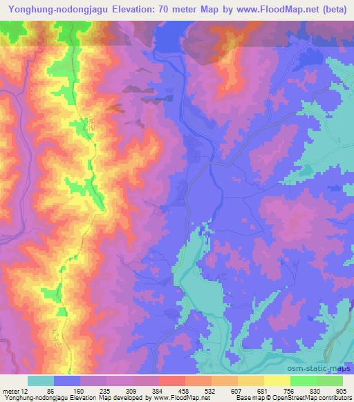 Yonghung-nodongjagu,North Korea Elevation Map