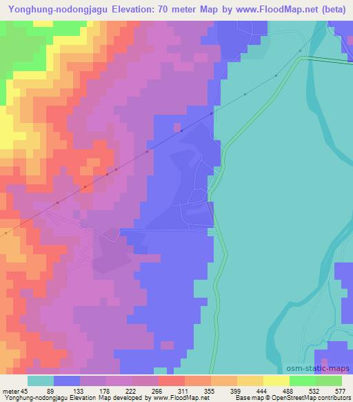 Yonghung-nodongjagu,North Korea Elevation Map