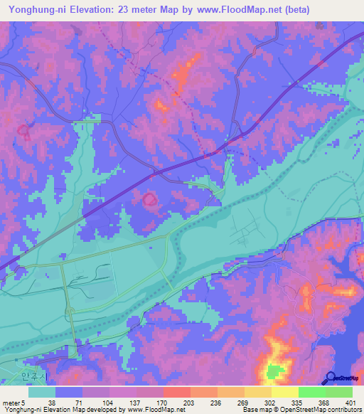 Yonghung-ni,North Korea Elevation Map