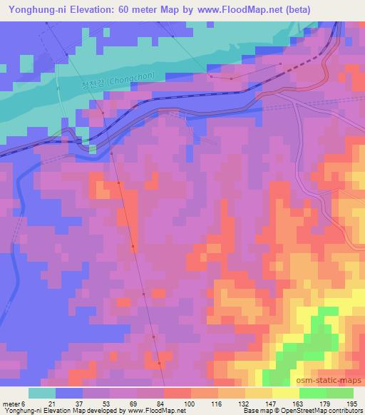 Yonghung-ni,North Korea Elevation Map