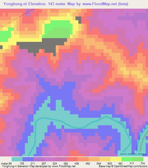 Yonghung-ni,North Korea Elevation Map
