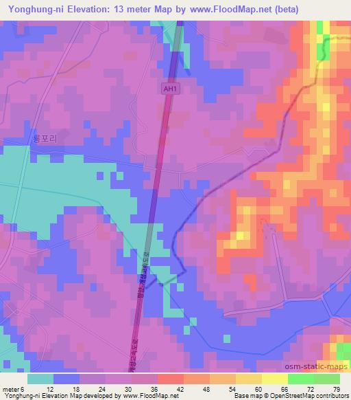 Yonghung-ni,North Korea Elevation Map