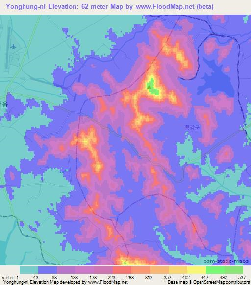 Yonghung-ni,North Korea Elevation Map