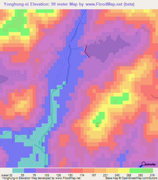 Yonghung-ni,North Korea Elevation Map