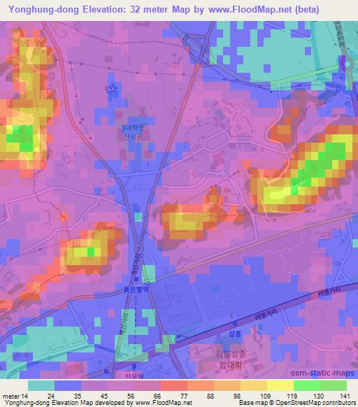 Yonghung-dong,North Korea Elevation Map