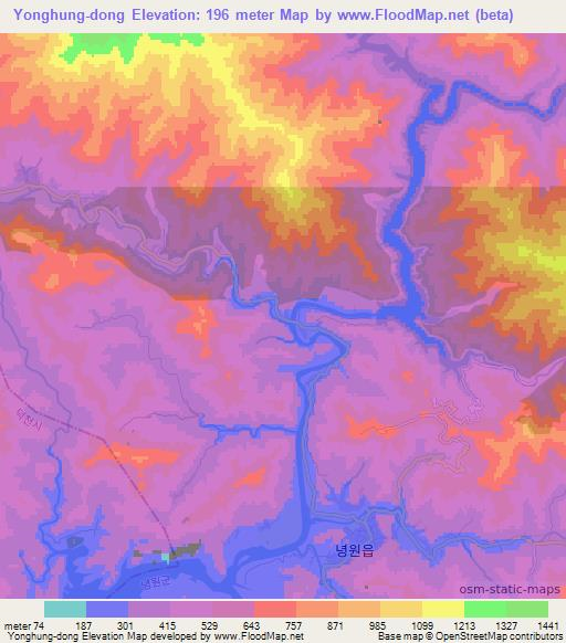 Yonghung-dong,North Korea Elevation Map