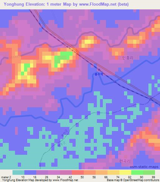 Yonghung,North Korea Elevation Map