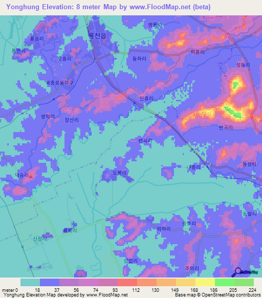 Yonghung,North Korea Elevation Map