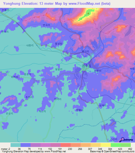 Yonghung,North Korea Elevation Map