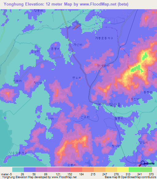 Yonghung,North Korea Elevation Map