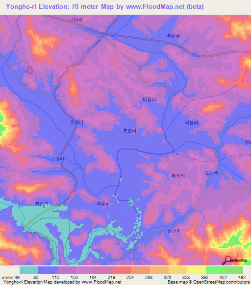 Yongho-ri,North Korea Elevation Map
