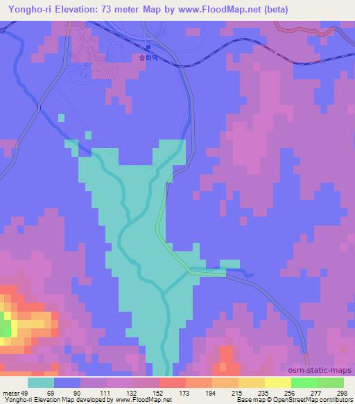 Yongho-ri,North Korea Elevation Map