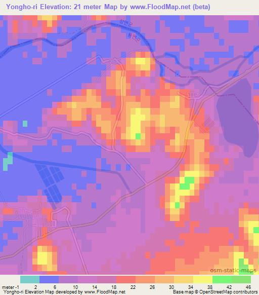 Yongho-ri,North Korea Elevation Map