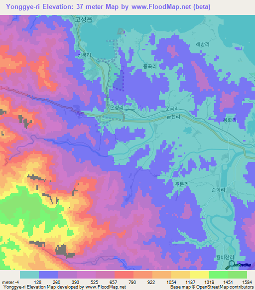 Yonggye-ri,North Korea Elevation Map
