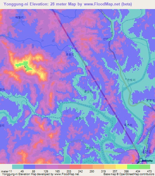 Yonggung-ni,North Korea Elevation Map
