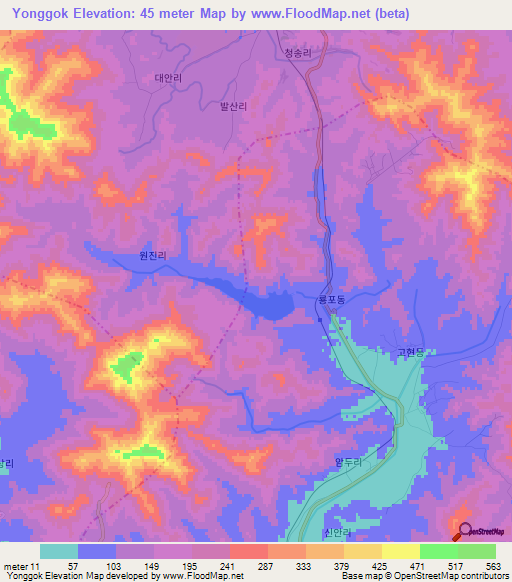 Yonggok,North Korea Elevation Map