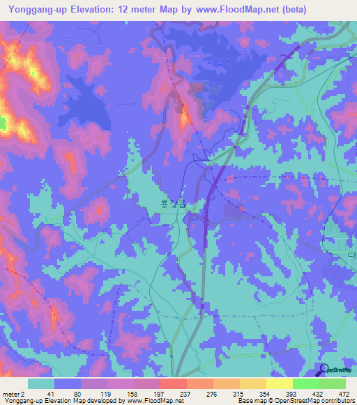 Yonggang-up,North Korea Elevation Map