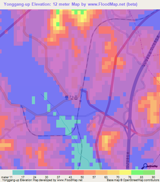 Yonggang-up,North Korea Elevation Map