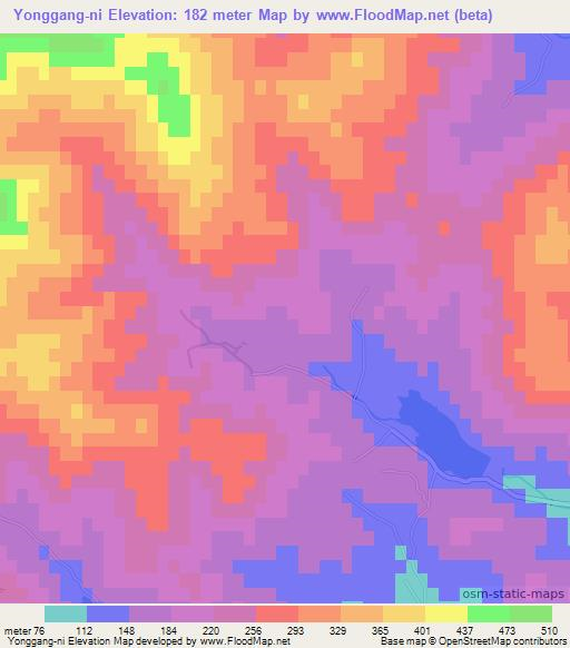 Yonggang-ni,North Korea Elevation Map