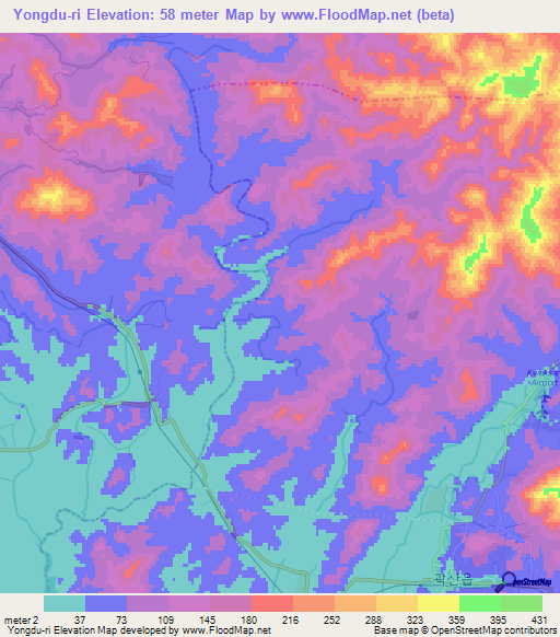 Yongdu-ri,North Korea Elevation Map