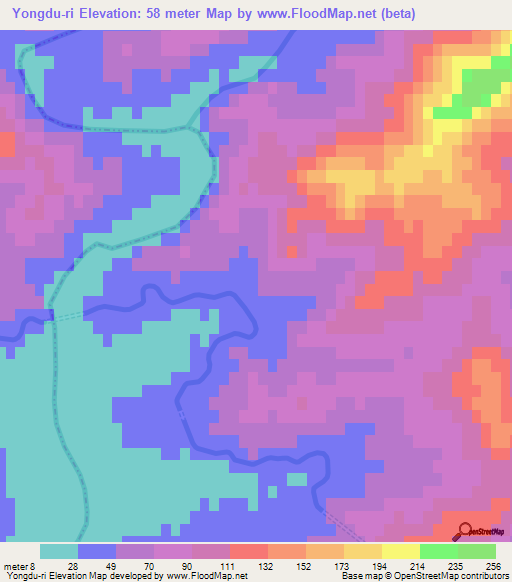 Yongdu-ri,North Korea Elevation Map