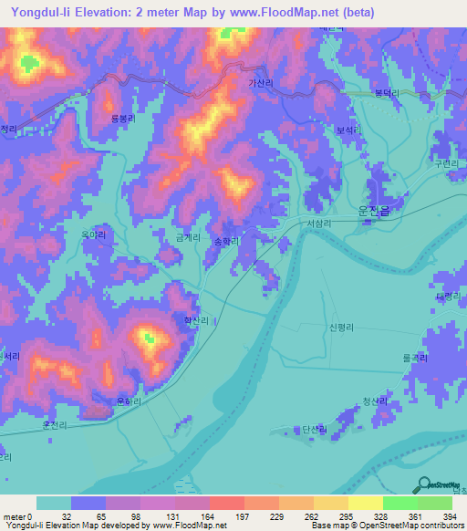 Yongdul-li,North Korea Elevation Map