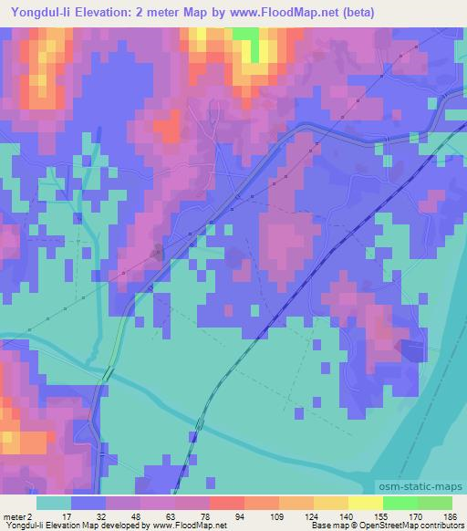 Yongdul-li,North Korea Elevation Map