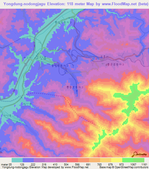 Yongdung-nodongjagu,North Korea Elevation Map