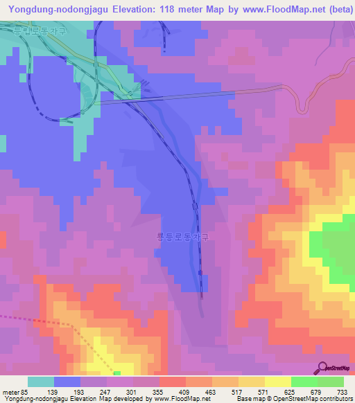 Yongdung-nodongjagu,North Korea Elevation Map