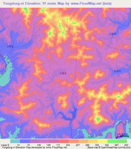 Yongdong-ni,North Korea Elevation Map
