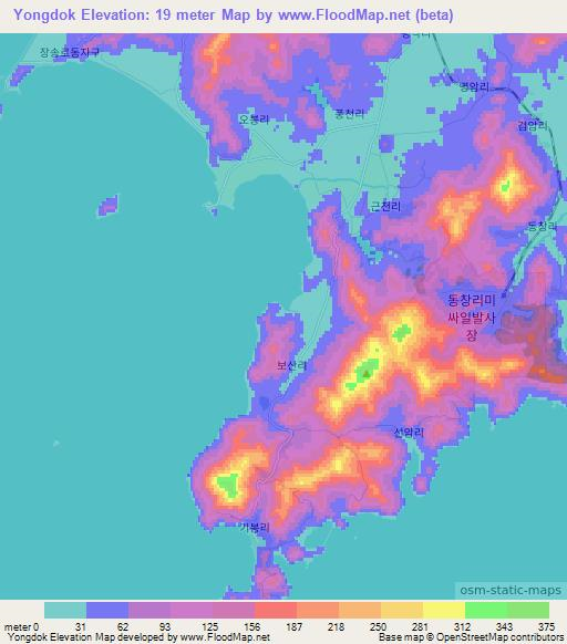 Yongdok,North Korea Elevation Map
