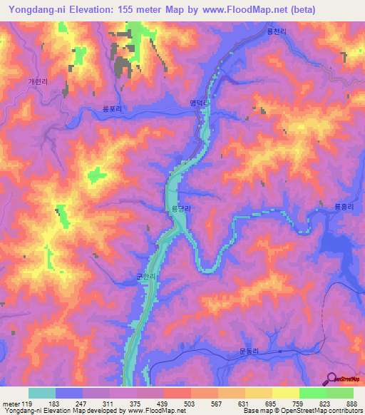 Yongdang-ni,North Korea Elevation Map