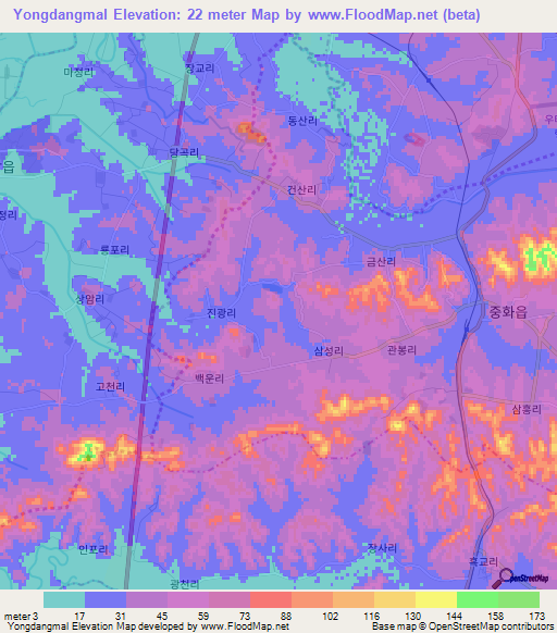 Yongdangmal,North Korea Elevation Map