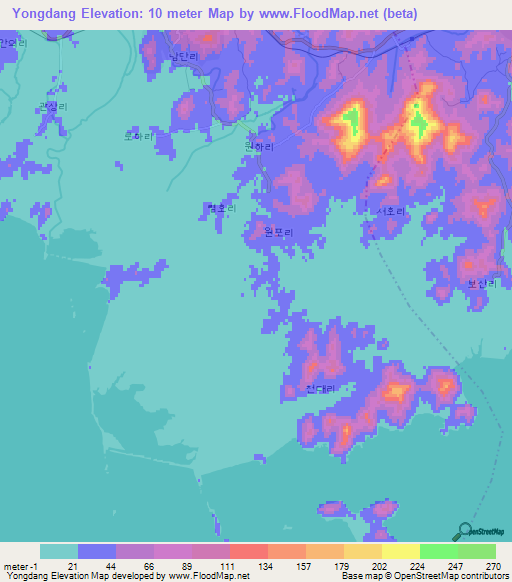 Yongdang,North Korea Elevation Map