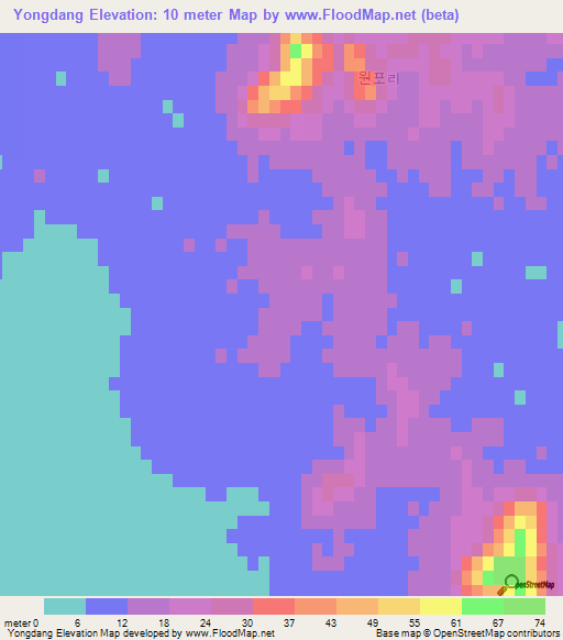 Yongdang,North Korea Elevation Map