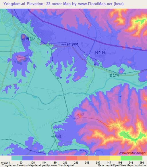 Yongdam-ni,North Korea Elevation Map