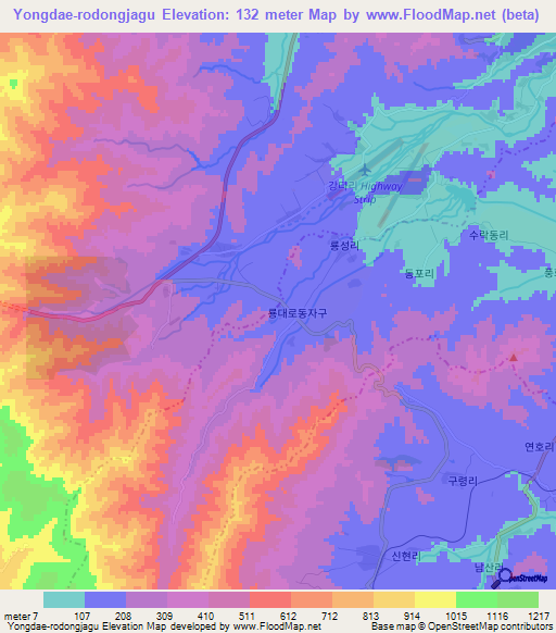 Yongdae-rodongjagu,North Korea Elevation Map