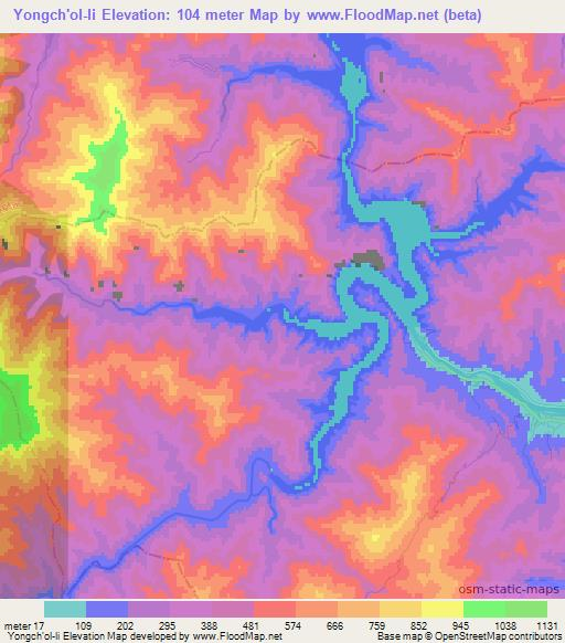 Yongch'ol-li,North Korea Elevation Map